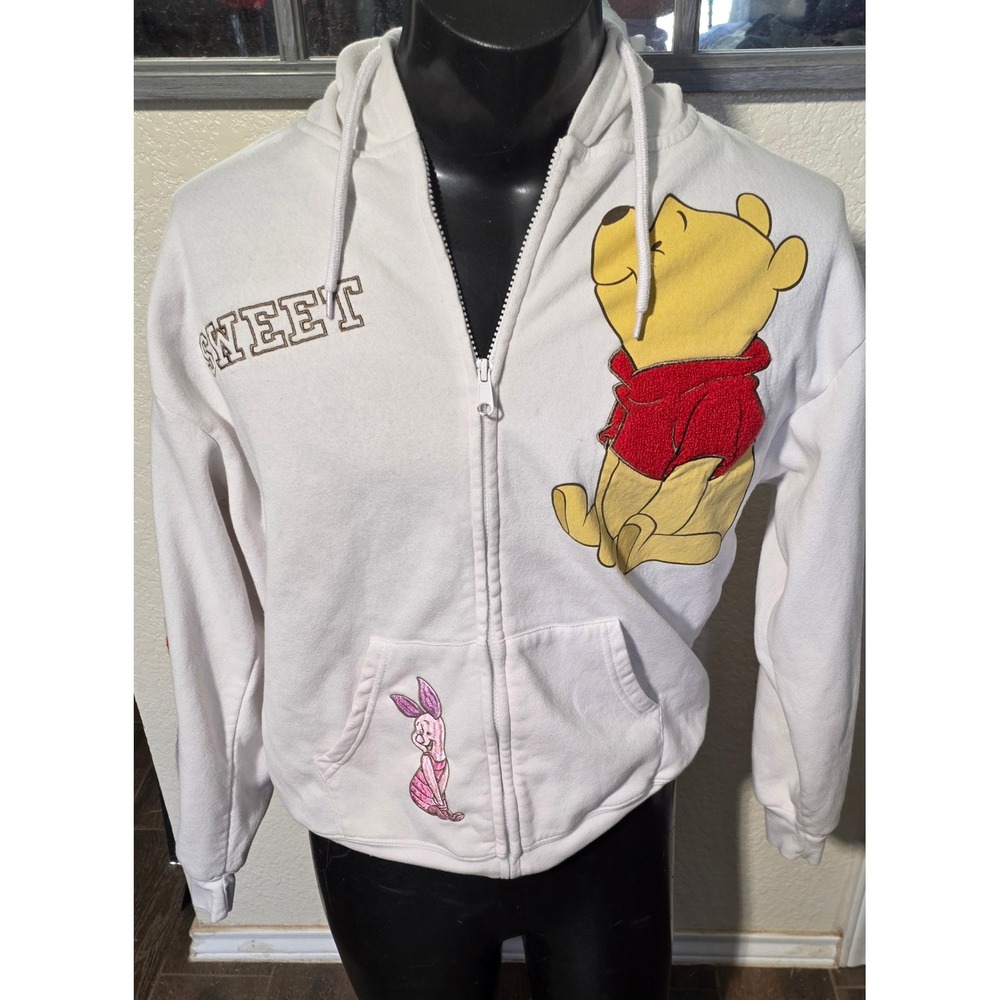 Disney Winnie the Pooh White Zip Up Hoodie Sweet Piglet Eeyore Tigger POSJ878